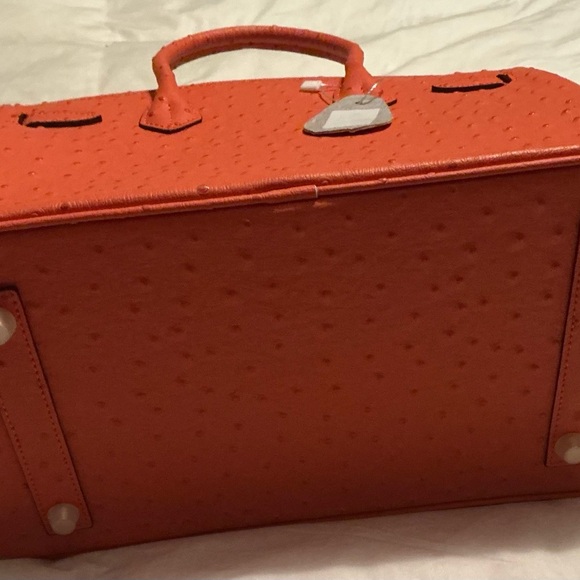 Elegant Orange Embossed Ostrich Leather Satchel Bag Size 30 NWOT - Picture 5 of 7